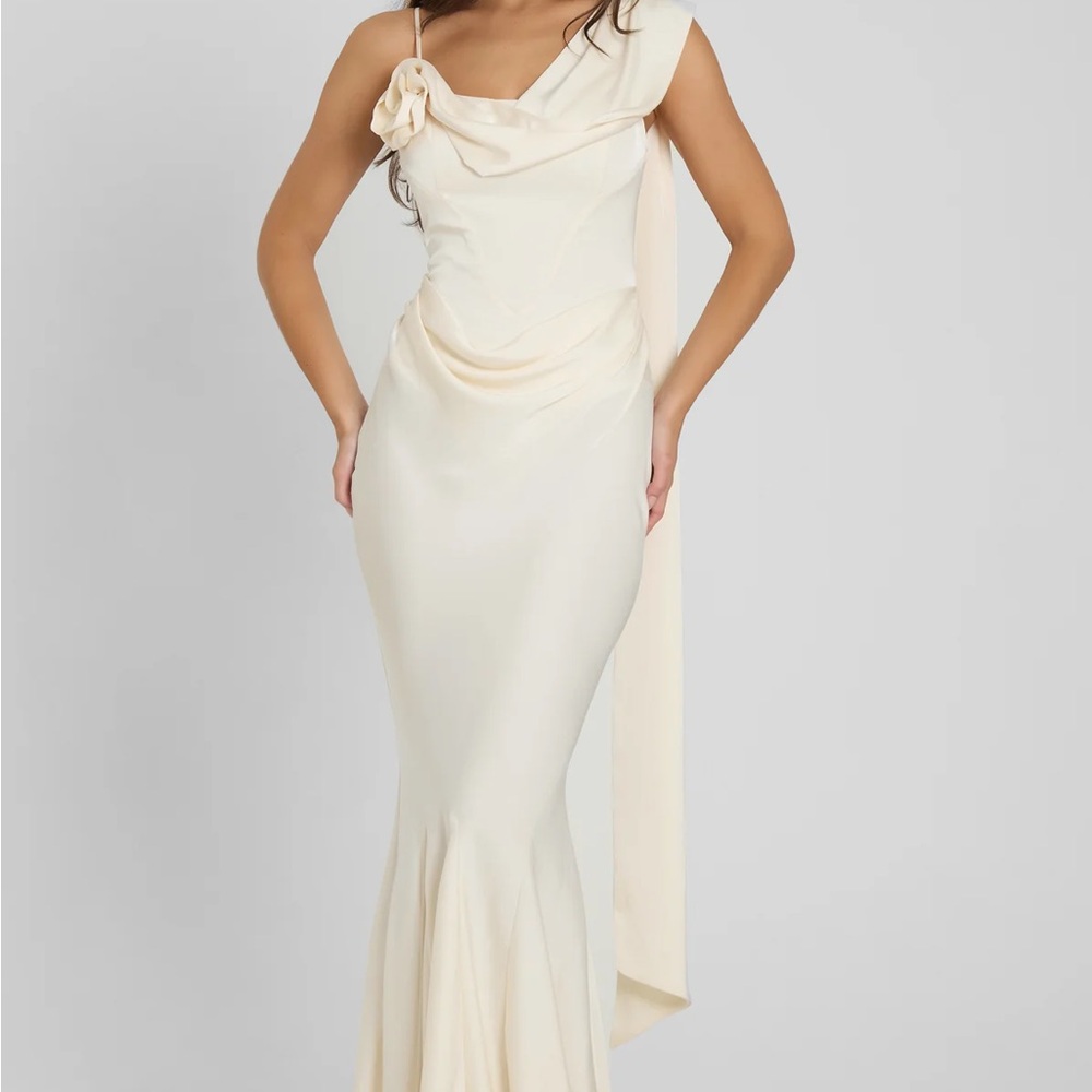 CELINE CORSET DRAPE SATIN GOWN - IVORY